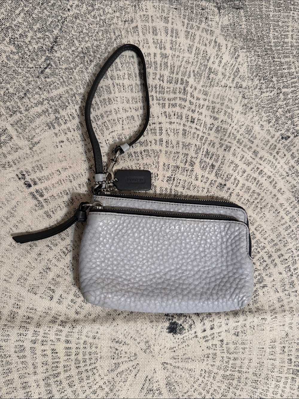 Coach Gray Pebbled Leather Wristlet Clutch